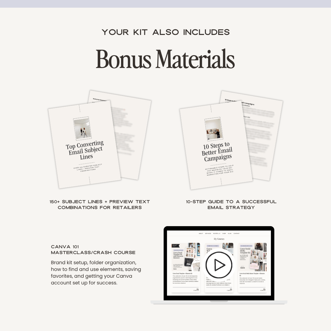 Canva email template and elements kit by simplylynnscreative, featuring customizable designs and graphic elements for email marketing.