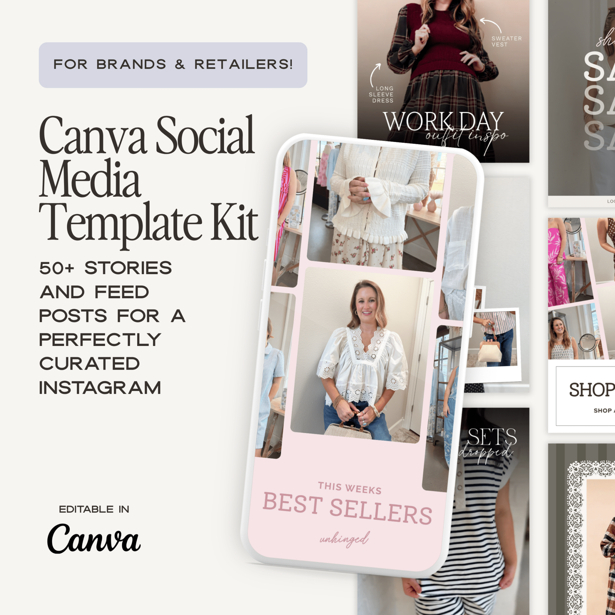Canva social media template kit by simplylynnscreative featuring customizable designs for various social platforms.