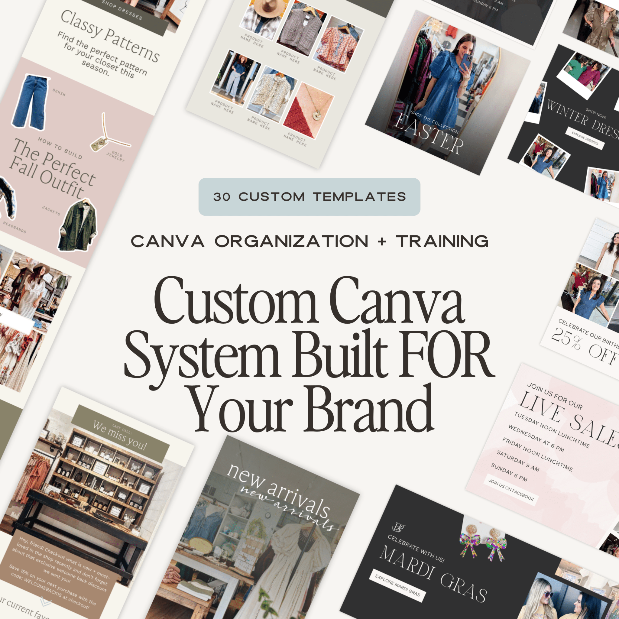 Done for YOU Custom Canva Design System by Simply Lynn's Creative, showcasing organized templates and branding elements.