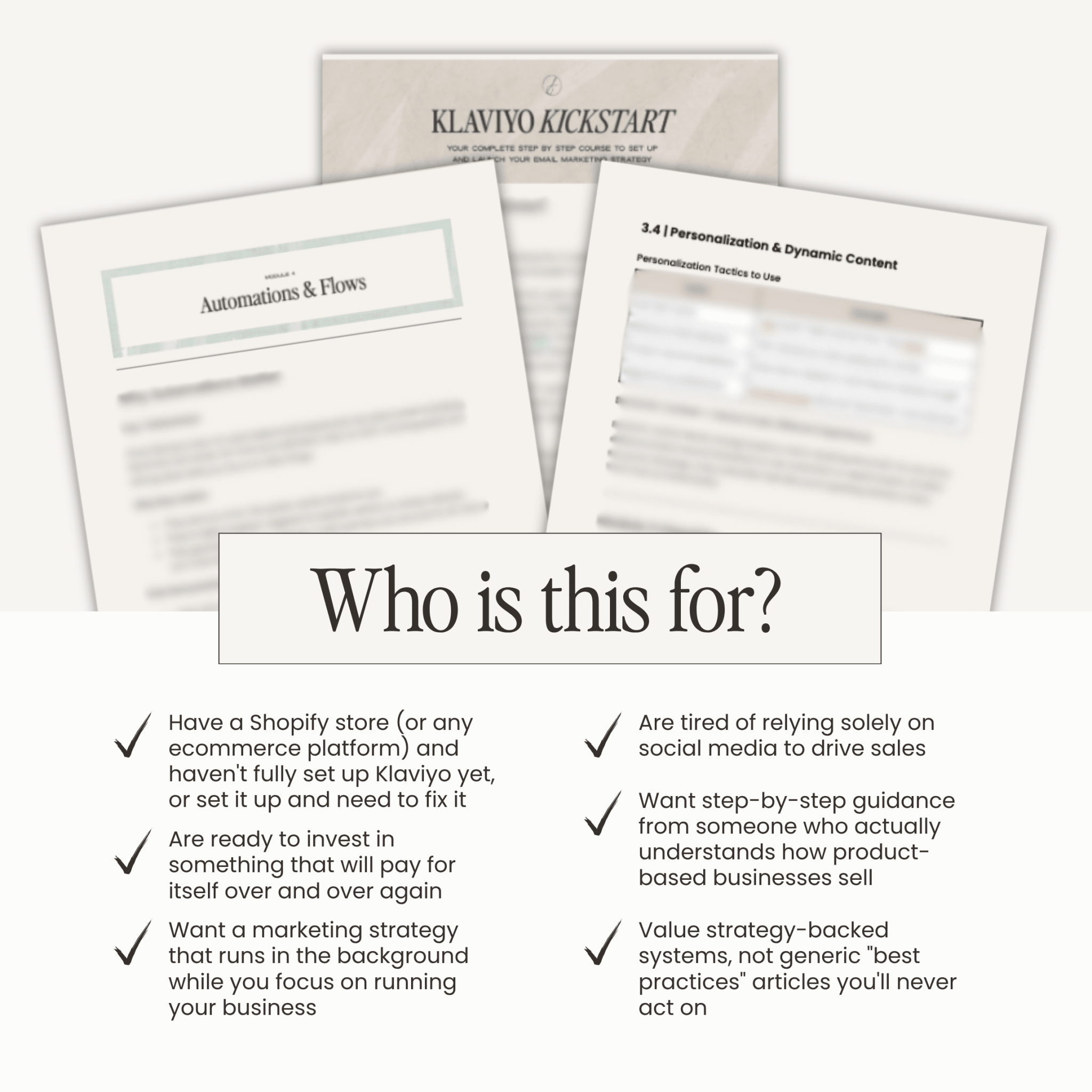 Klaviyo Kickstart email marketing course for retailers by Simply Lynn's Creative, featuring course materials and branding visuals.