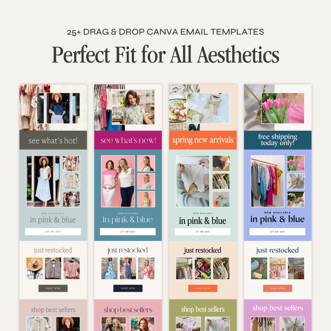 Canva email template and elements kit from simplylynnscreative with colorful design, icons, and layout options for email marketing.